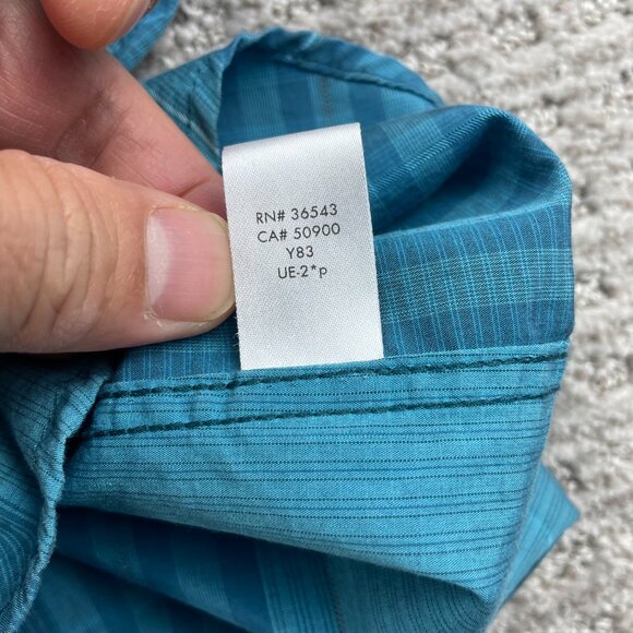 Calvin Klein Button Up Shirt Men XL Teal Blue Plaid Slim Fit Polo Long Sleeve - Picture 5 of 8